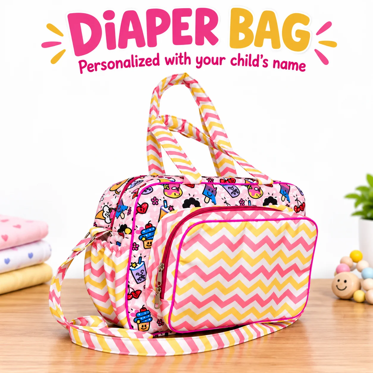Cheerful Personalized Diaper Bag Display