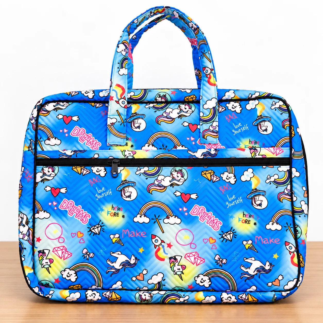 Whimsical Blue Unicorn Quilted Bag
